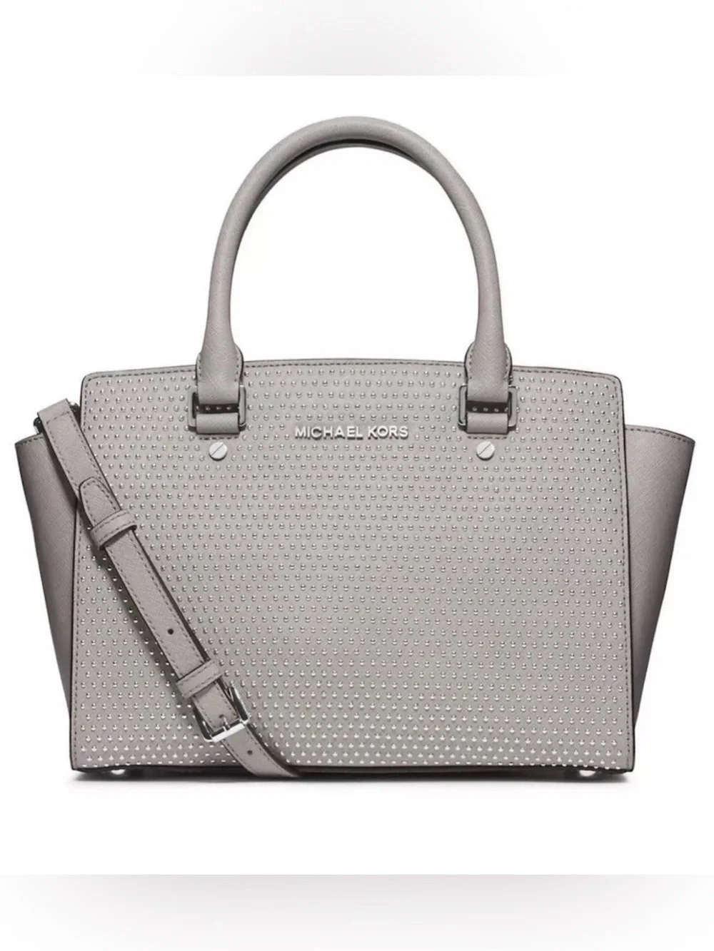 Michael Kors Pearl Grey Medium Leather Selma Satchel
